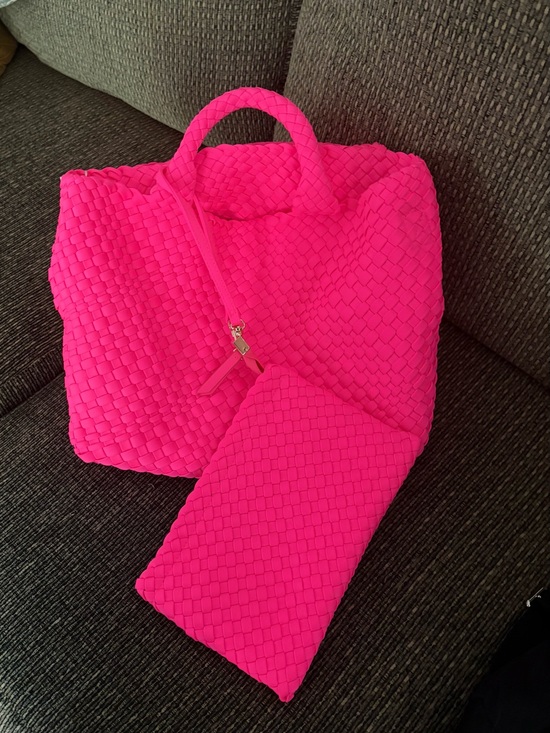 Ah Dorned Handbags - Ah dorned Hot Pink Woven Tote Bag with Matching Pouch - Women Bags